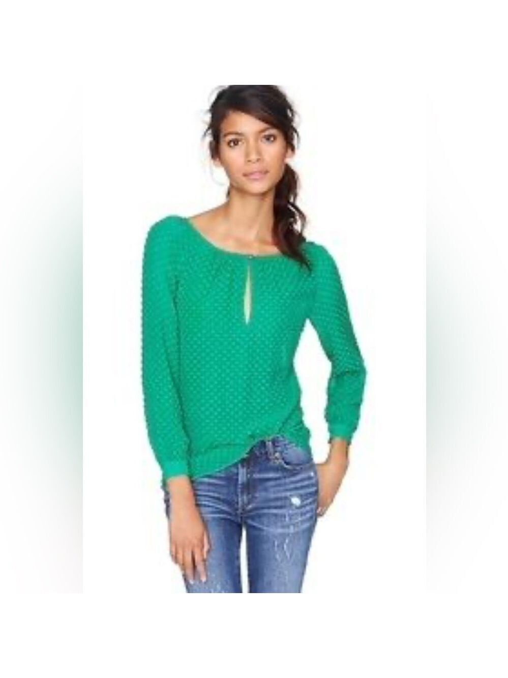 J. Crew Sheer Swiss Dot Boho Top Green SZ 4